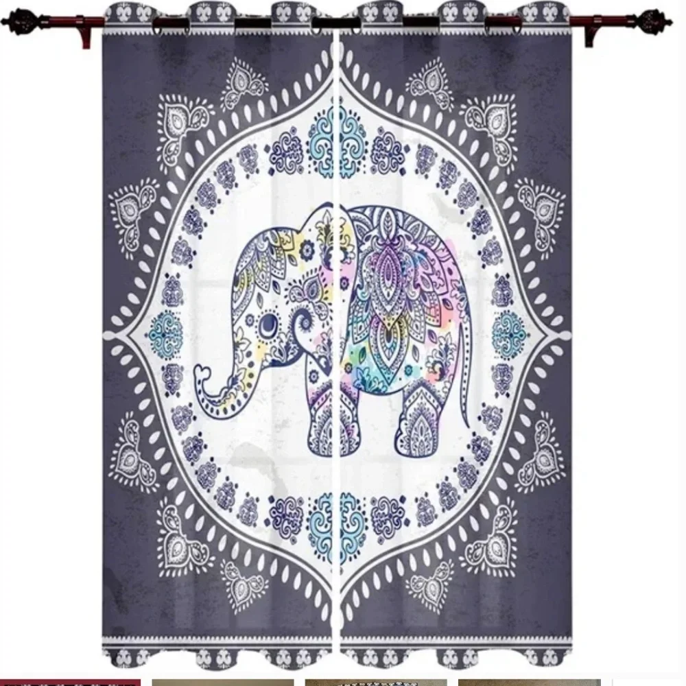 Mandala Elephant Boho Tribal Design Window Treatment Curtains 2 Panels